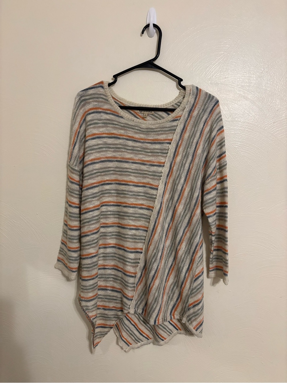 Democracy Striped Open Knit Asymmetrical Handkerchief Hem Sweater M